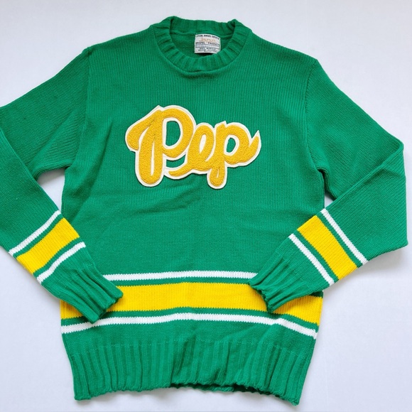 Vintage Sweaters - Vintage PEP Cheer Sweater Bristol Products Official Awards Sweater green yellow